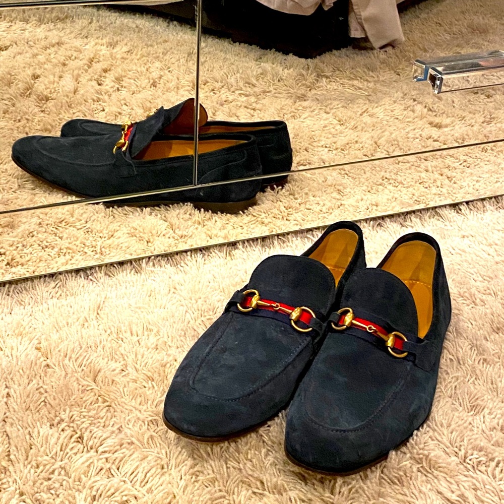 Navy Gucci Suede loafers